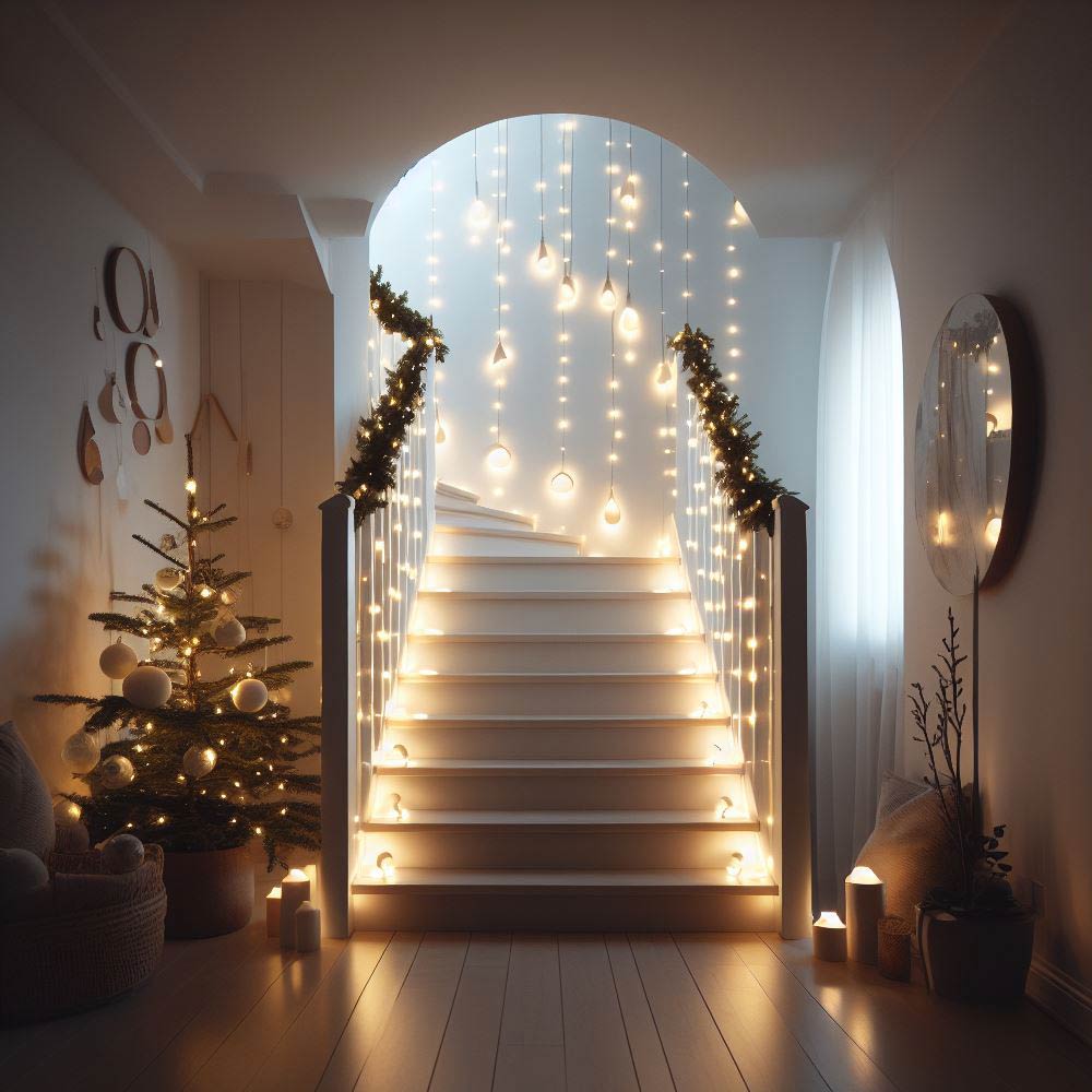 Christmas Stairs Decoratied with Led Lights