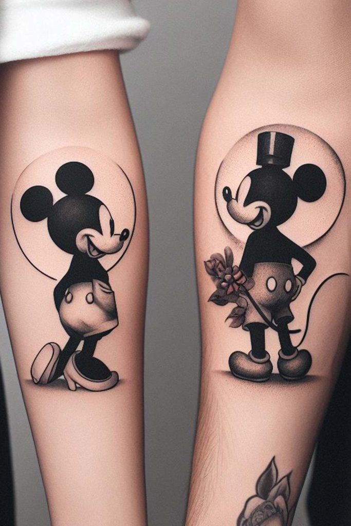 Cute Couple Tattoos With Mickey And Minnie Mouse