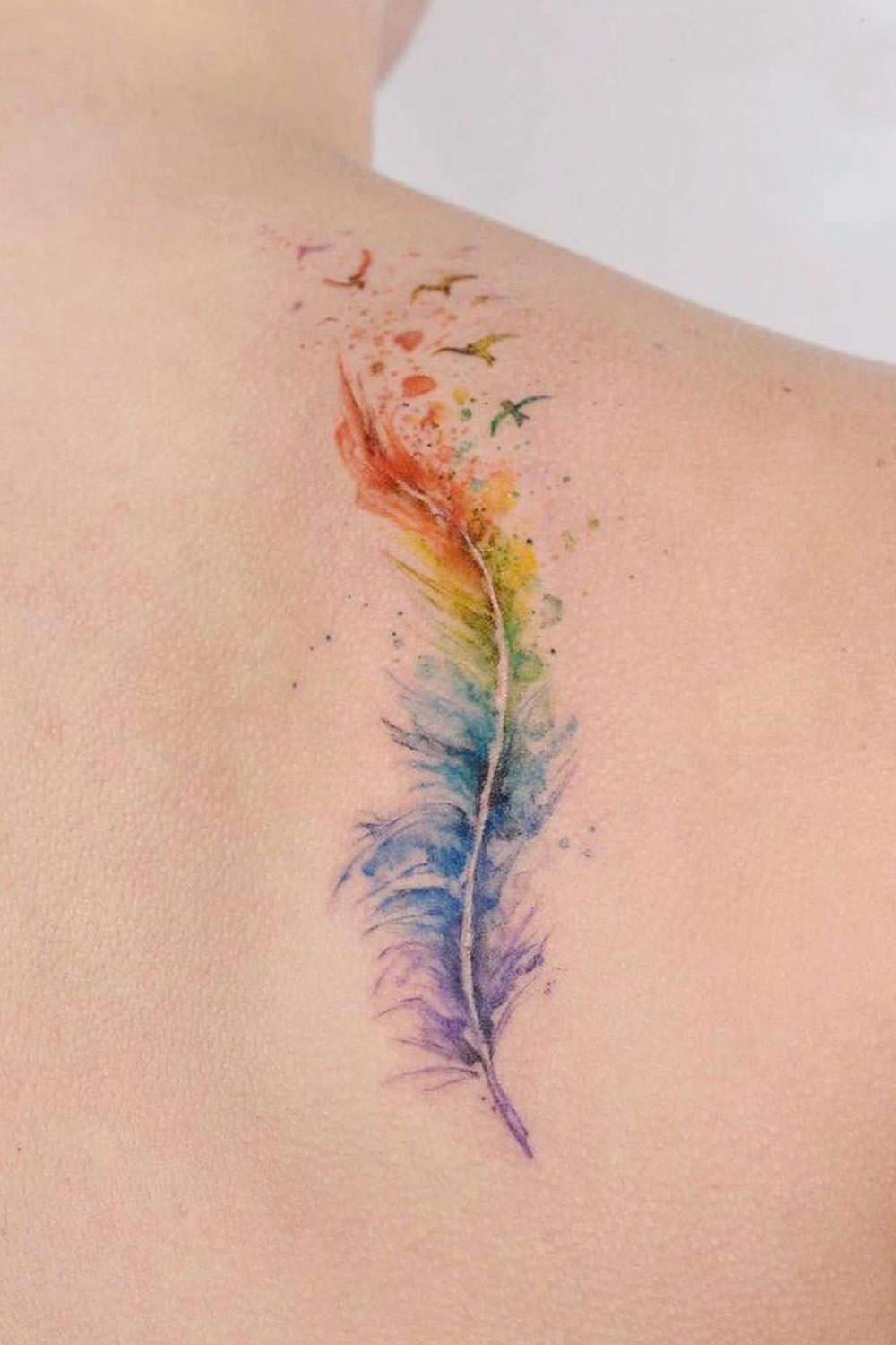 Watercolor Feather Tattoo with Birds