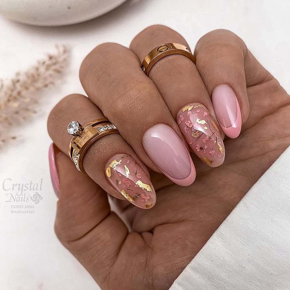 Deep French Nails with Dried Flowers
