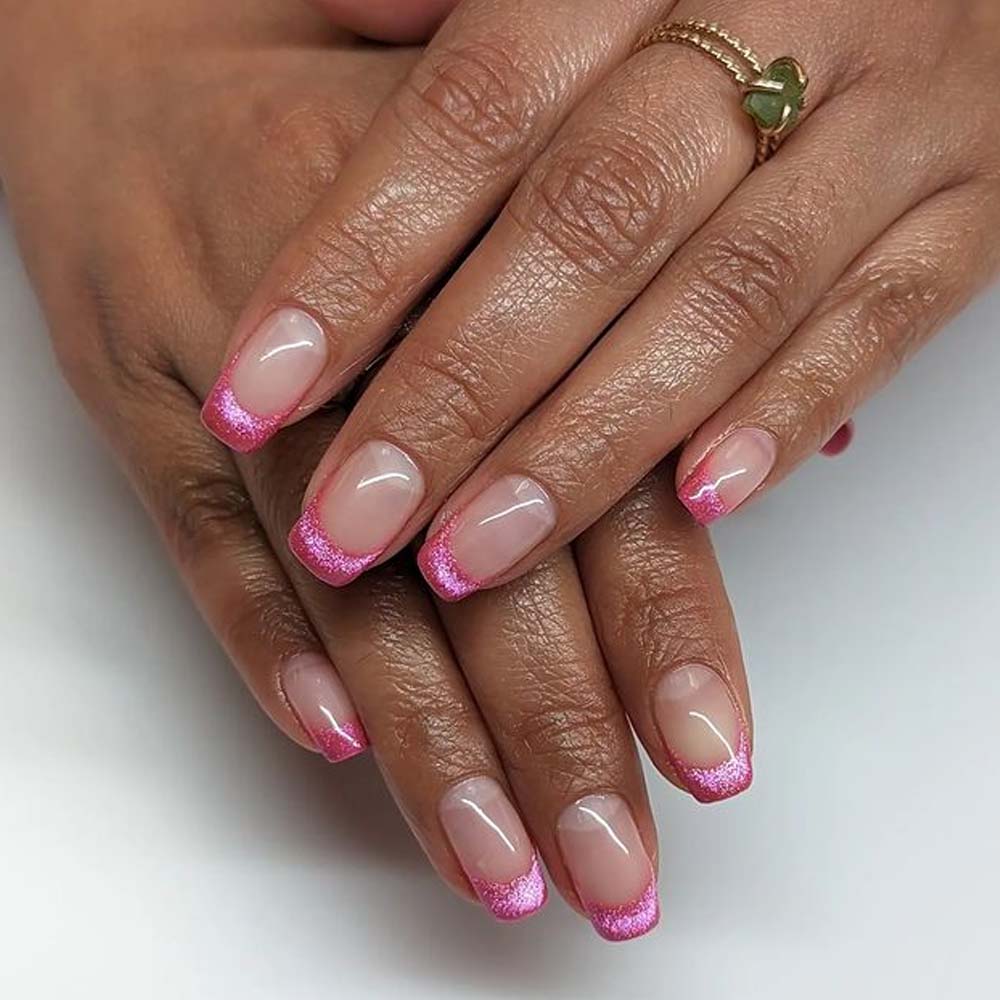 Pink Cat Eye French Manicure
