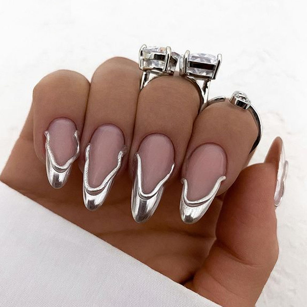 Chrome Textured French Manicure