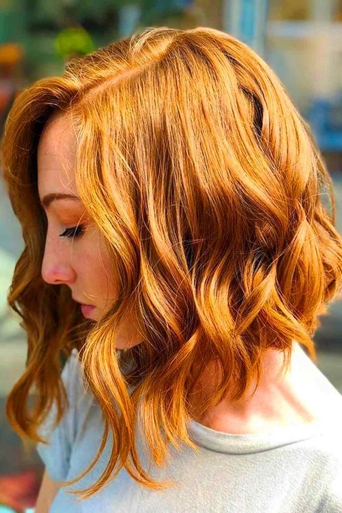 Ginger Angled Lobs For Wavy Hair