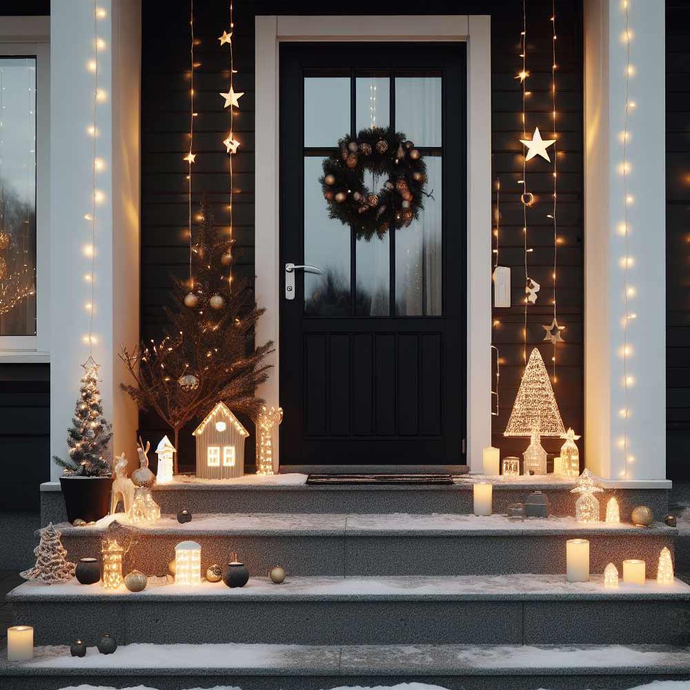 Christmas Front Porch Decorations with Candles and Toys