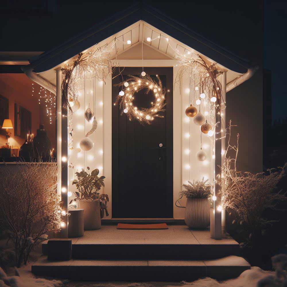 Front Porch Decoration with Wreath and Garlands