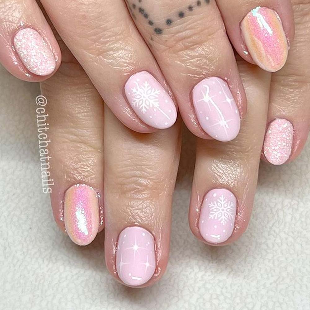 Pastel Pink Winter Nails Designs