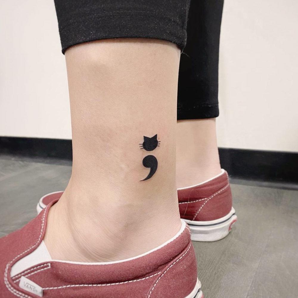 Semicolon Tattoo with Cat