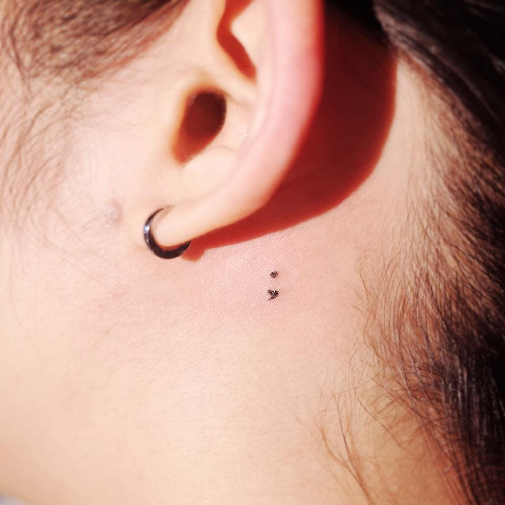 Behind the Ear Heart Semicolon Tattoo