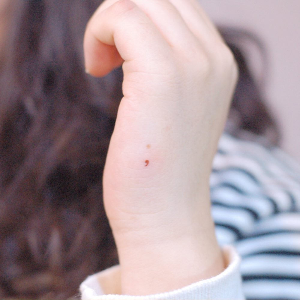 Side Hand Semicolon Tattoo with Birthmark