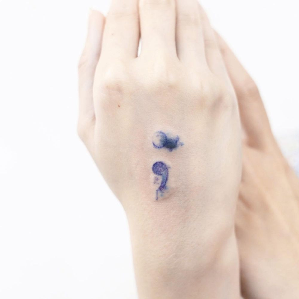 Watercolor Hand Semicolon Tattoo