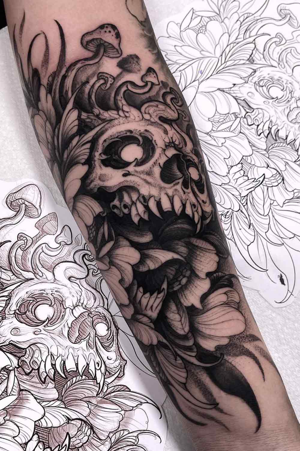 Skull and Flowers Tattoo