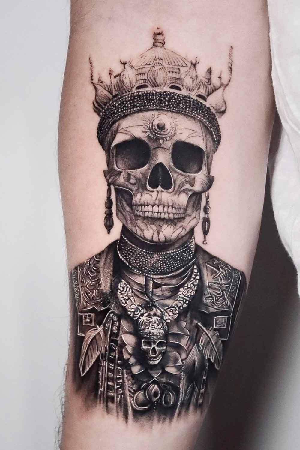 King Skull Portrait Tattoo Design