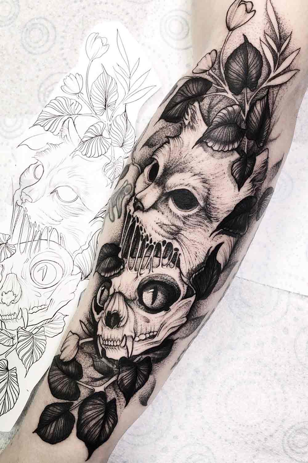 Cat Skull Tattoo Design