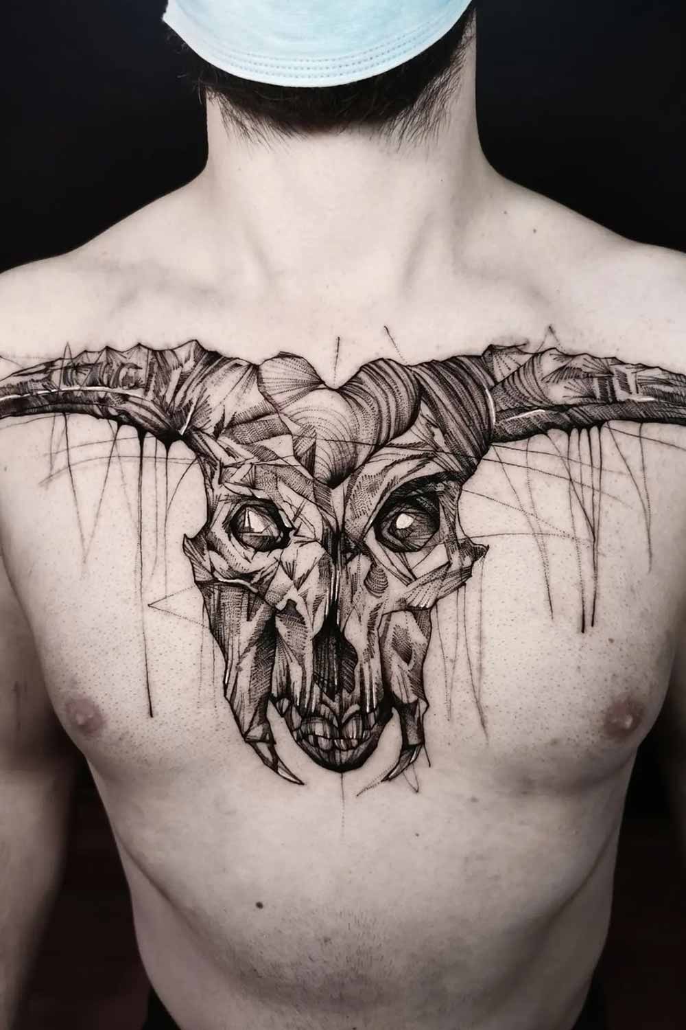 Chest Tattoo With Skull