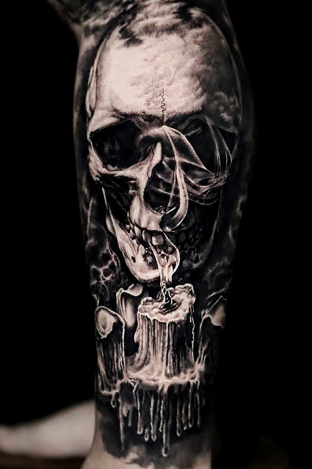 Dark Skull Tattoo Design with Candle