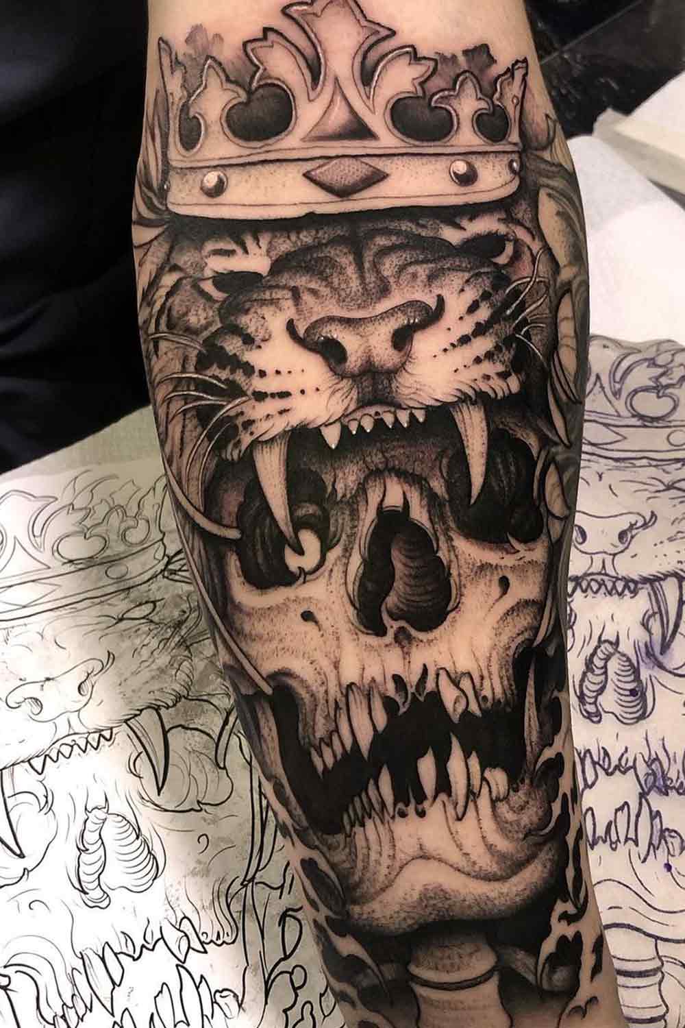 Skull with Lion Mask Tattoo