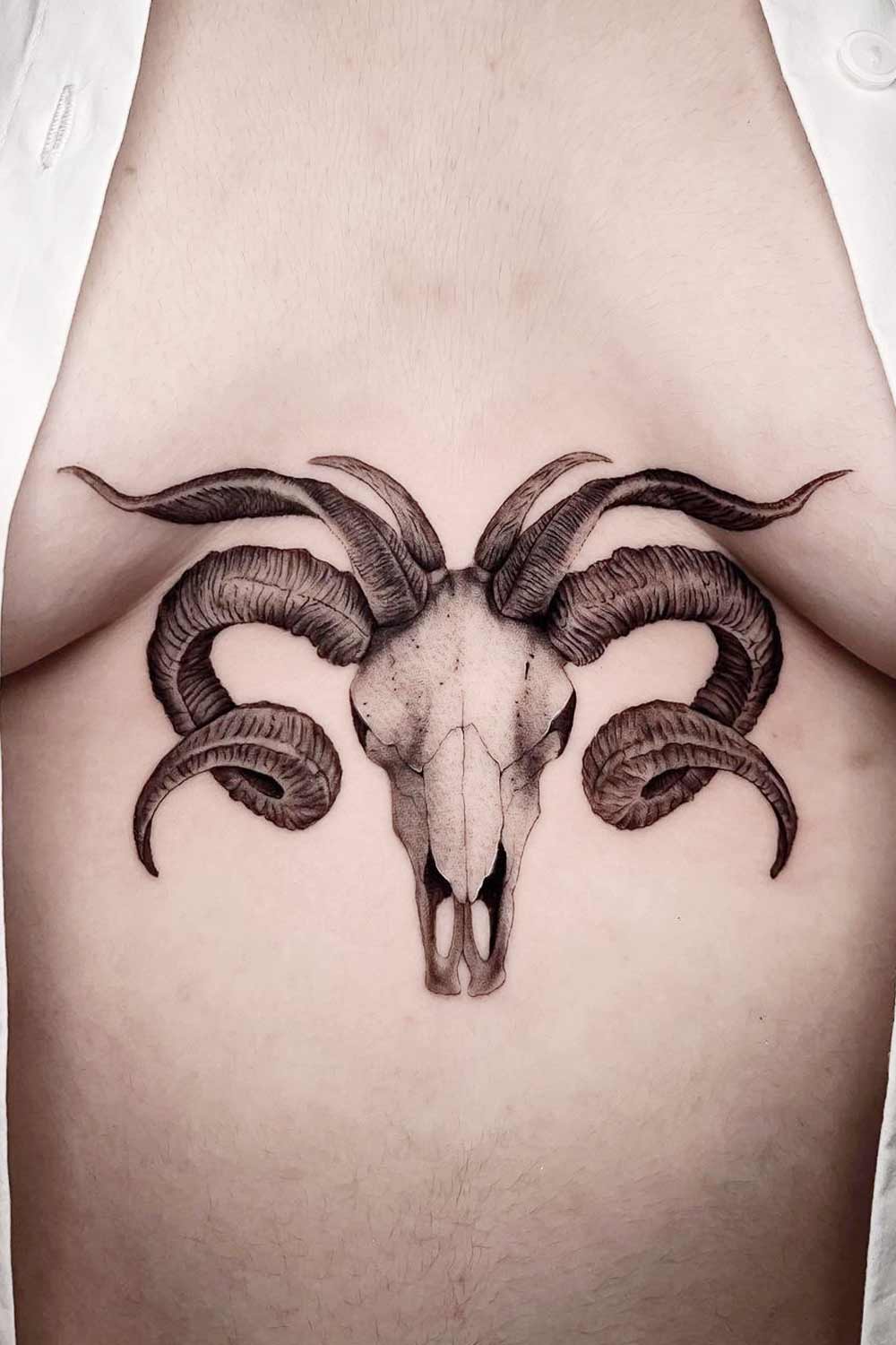 Sternum Ram Skull Tattoo