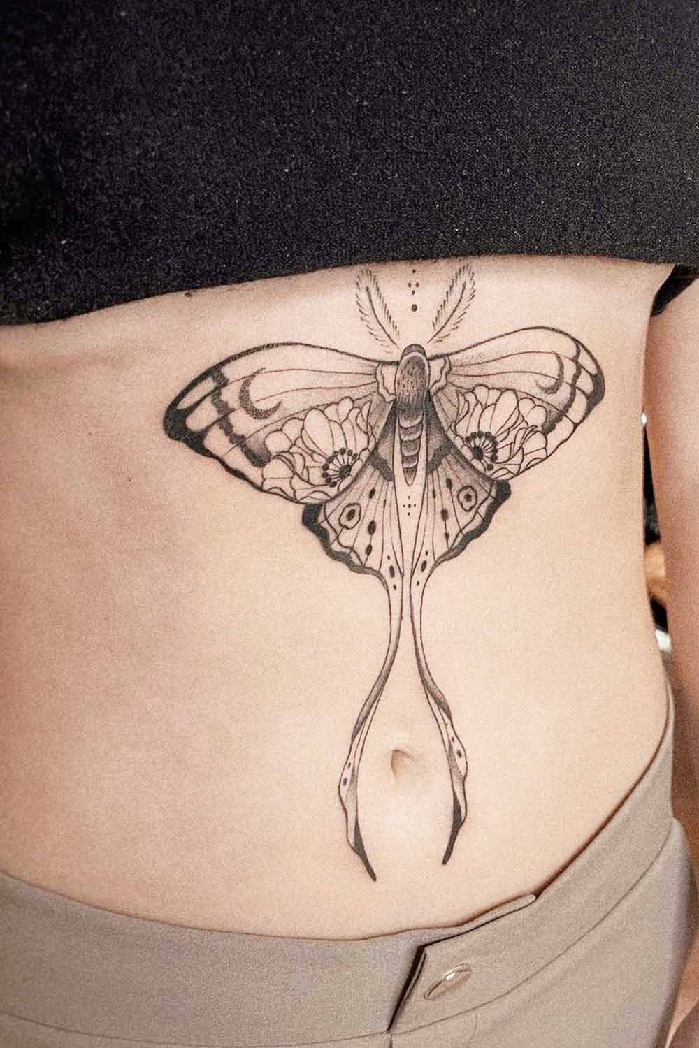 Big Sternum Tattoo with Butterfly