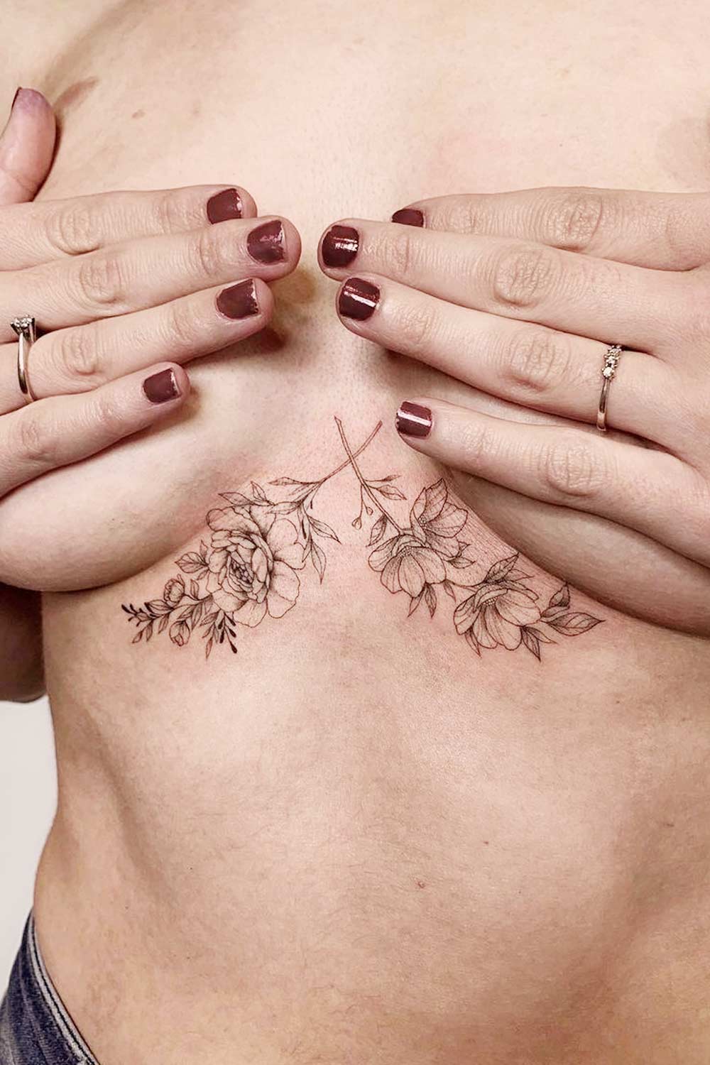 Sternum Placement Tattoo with Peonies