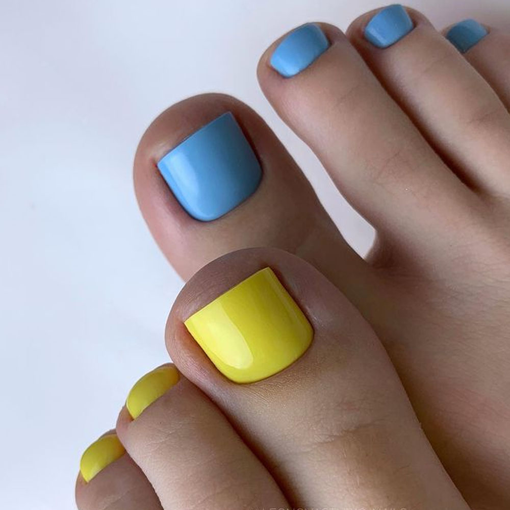 Blue and Yellow Toe Nails