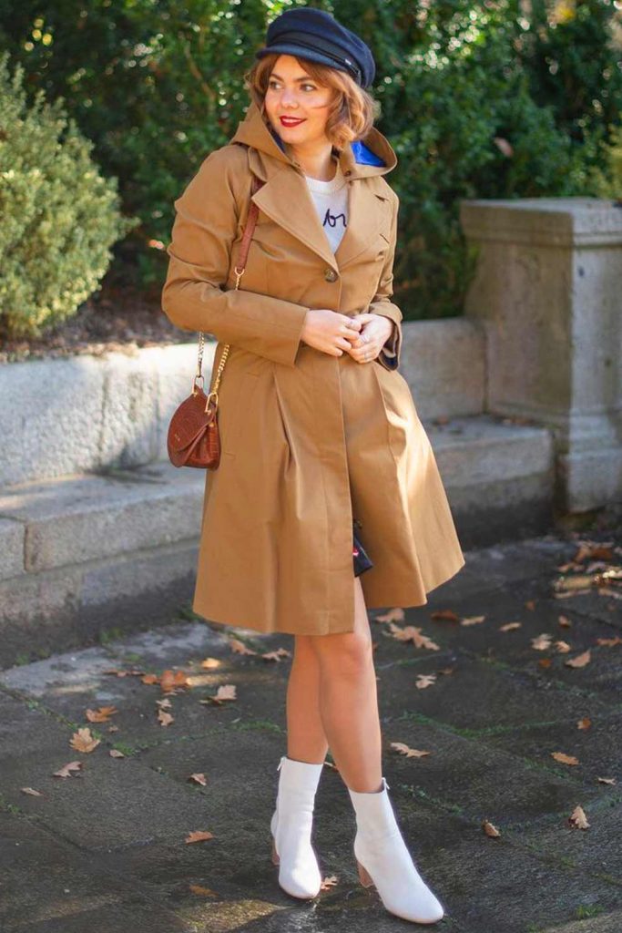 Trench Coat With White Boots To Refresh Fall Outfit