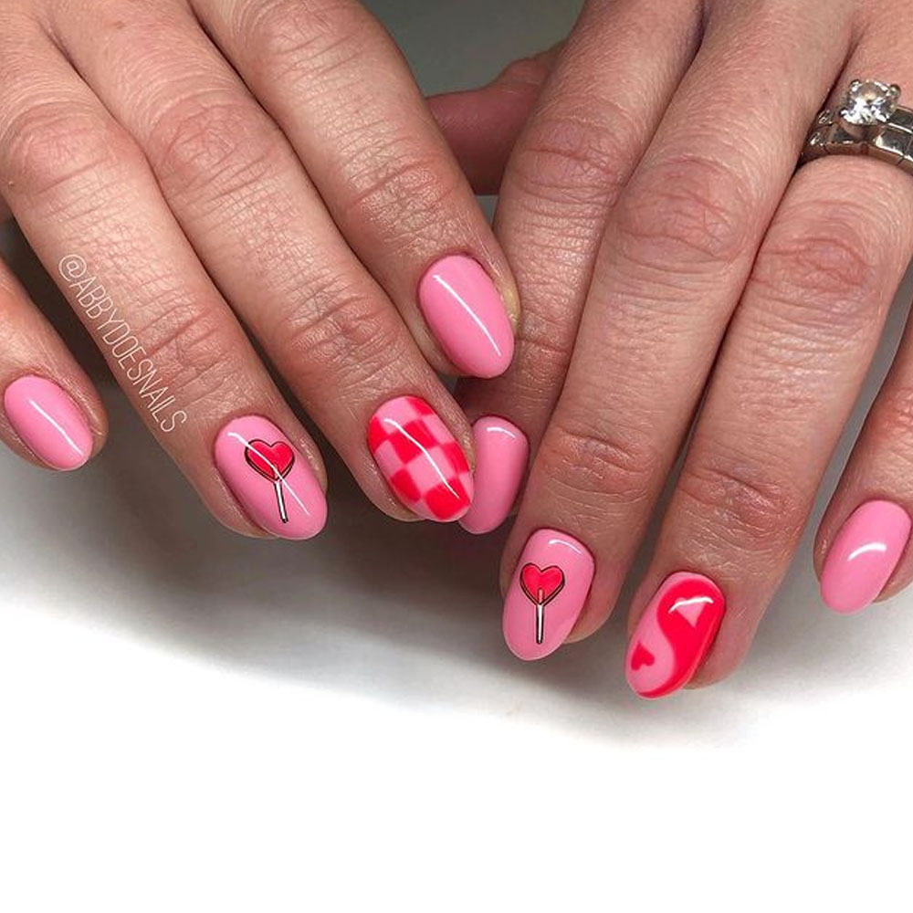 Hearts on Valentines Day Nails