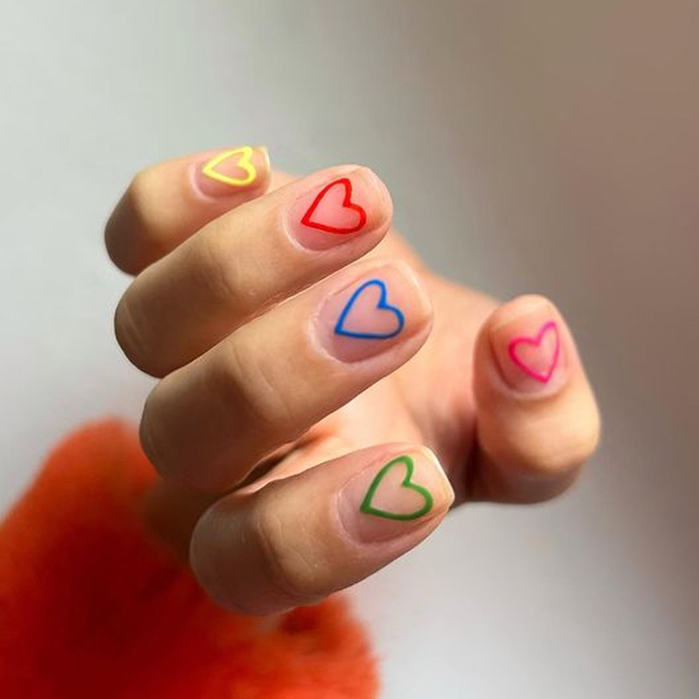 Rainbow Heart Nail Design