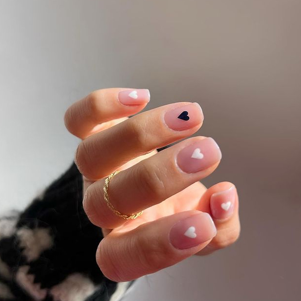 Negative Space Nails with Hearts
