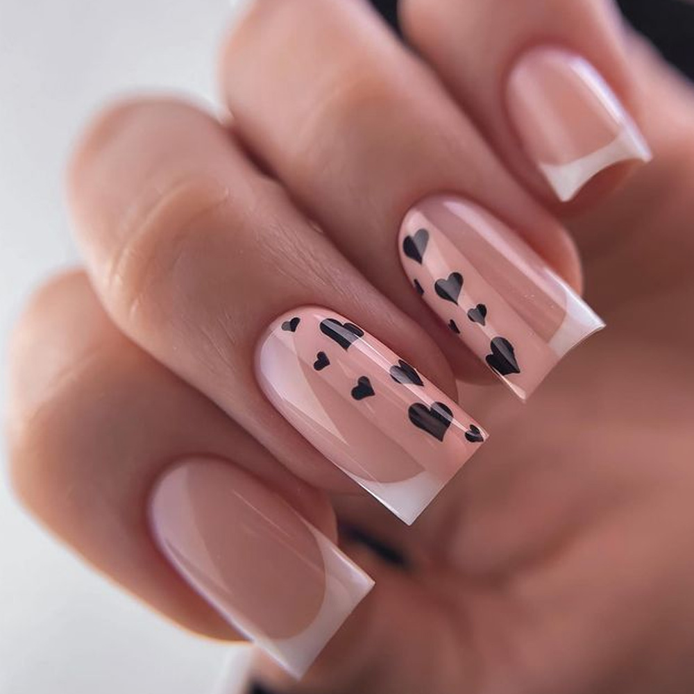 Nude French Heart Nail Design