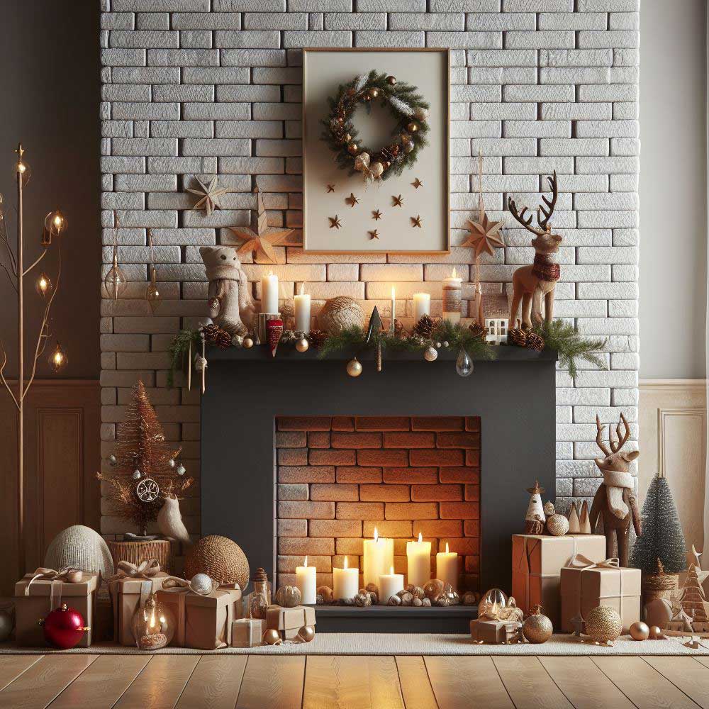 Christmas Candles Fireplace Decor