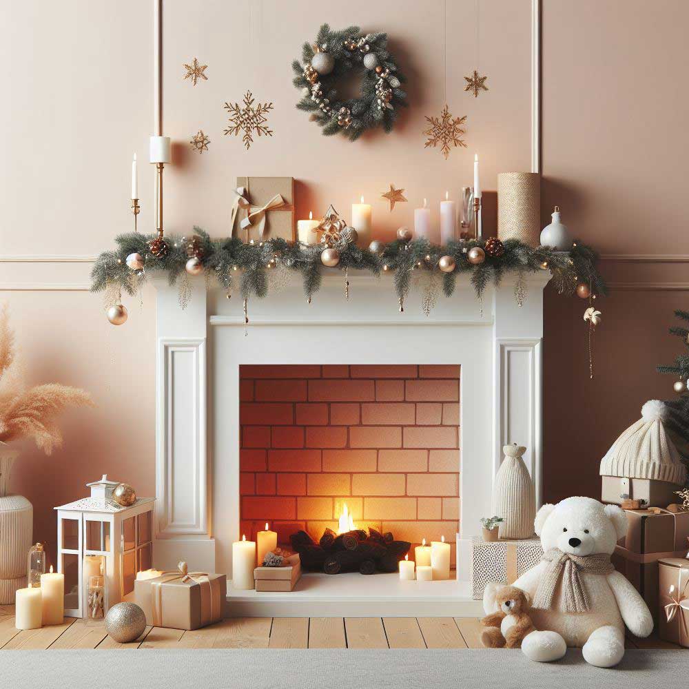 Beige Palette Room Christmas Fireplace Decor
