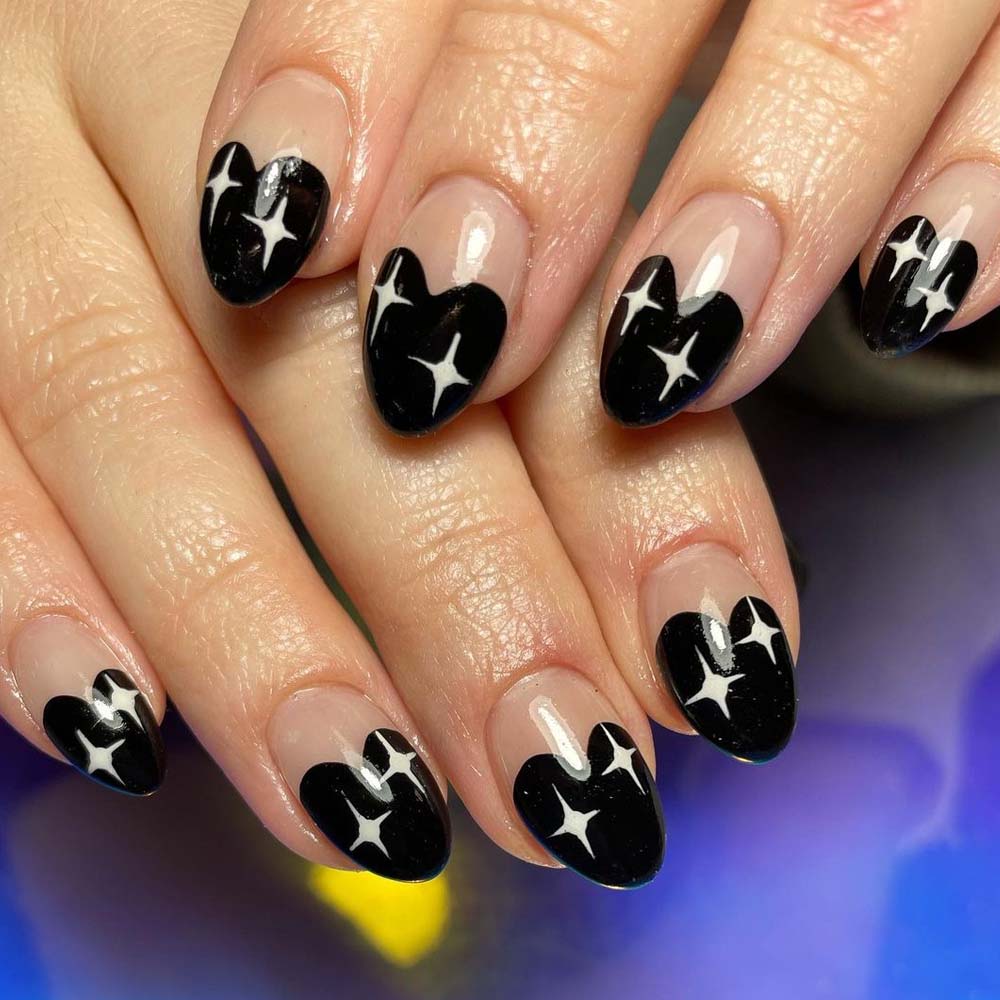 Black and White Star Design Nails