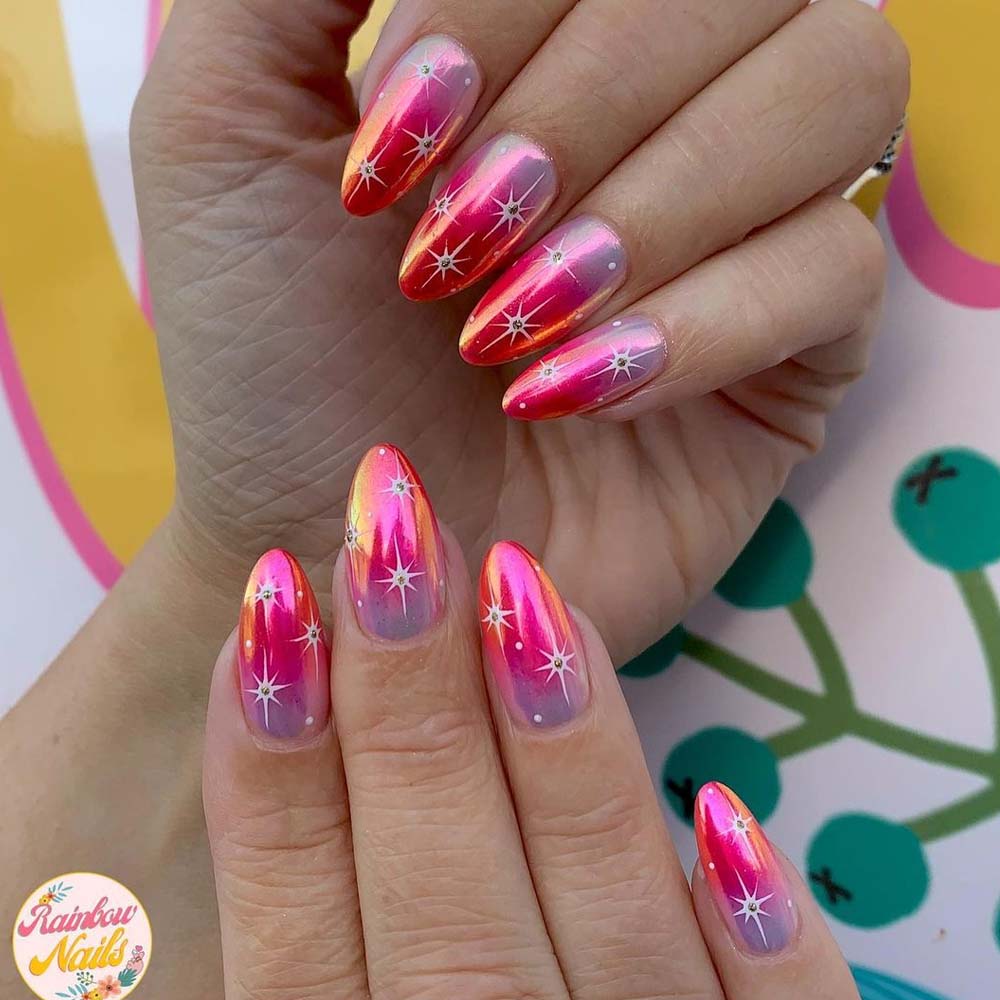 Pink Ombre Star Design Nails