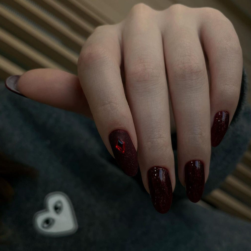 burgundy nails designs dark glitter oval