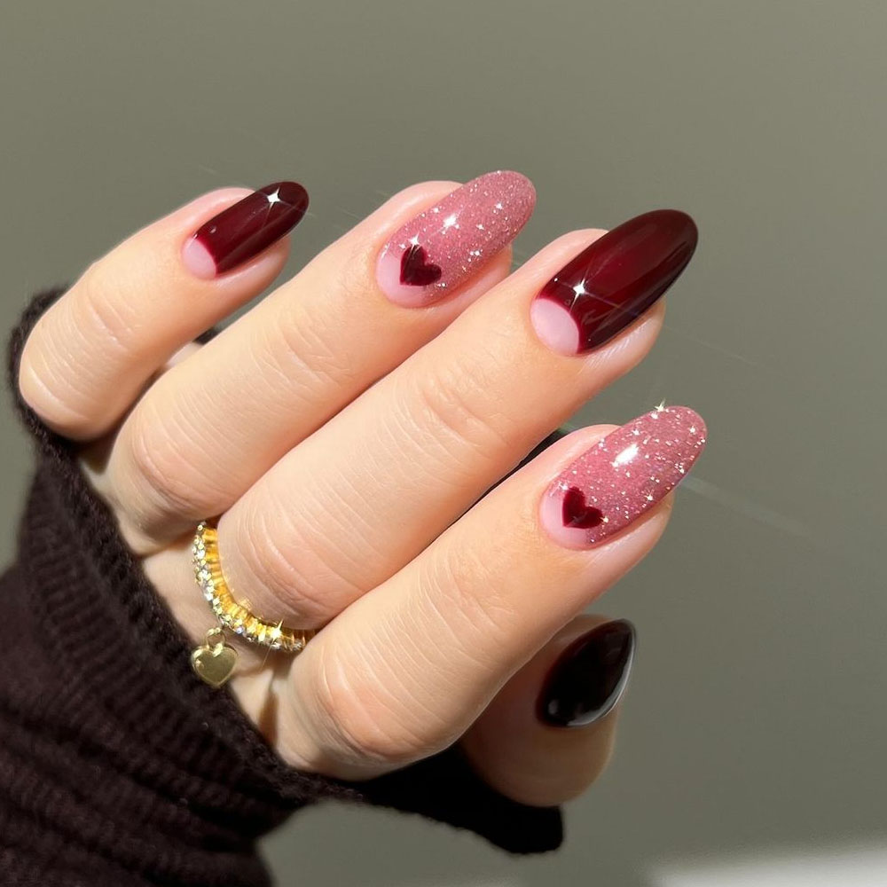 French Tip Burgundy Nails 