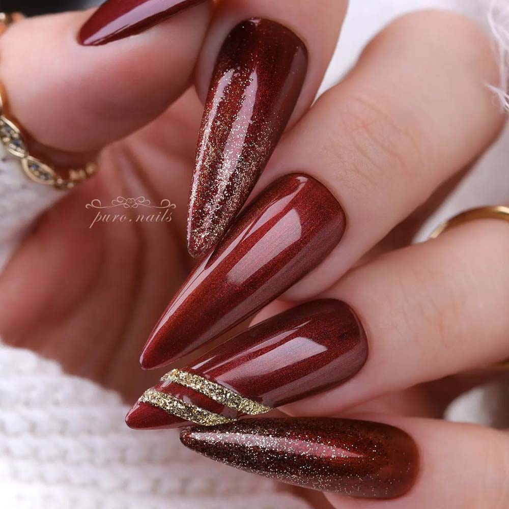 Ombre On Almond Burgundy Nails 