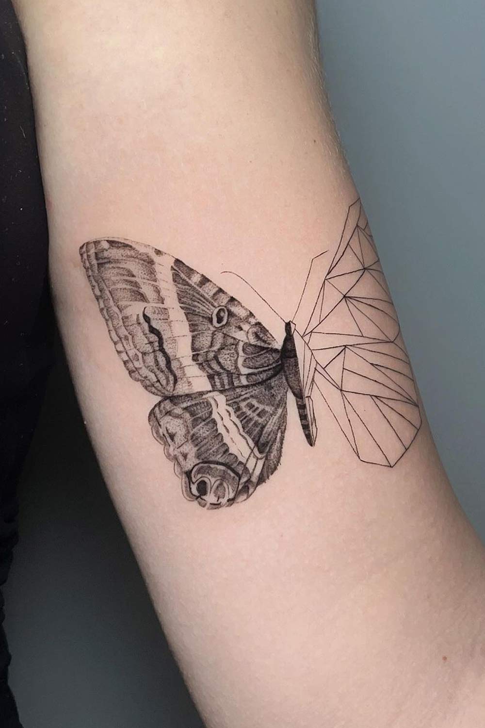 Half Geometric Butterfly Tattoo Design