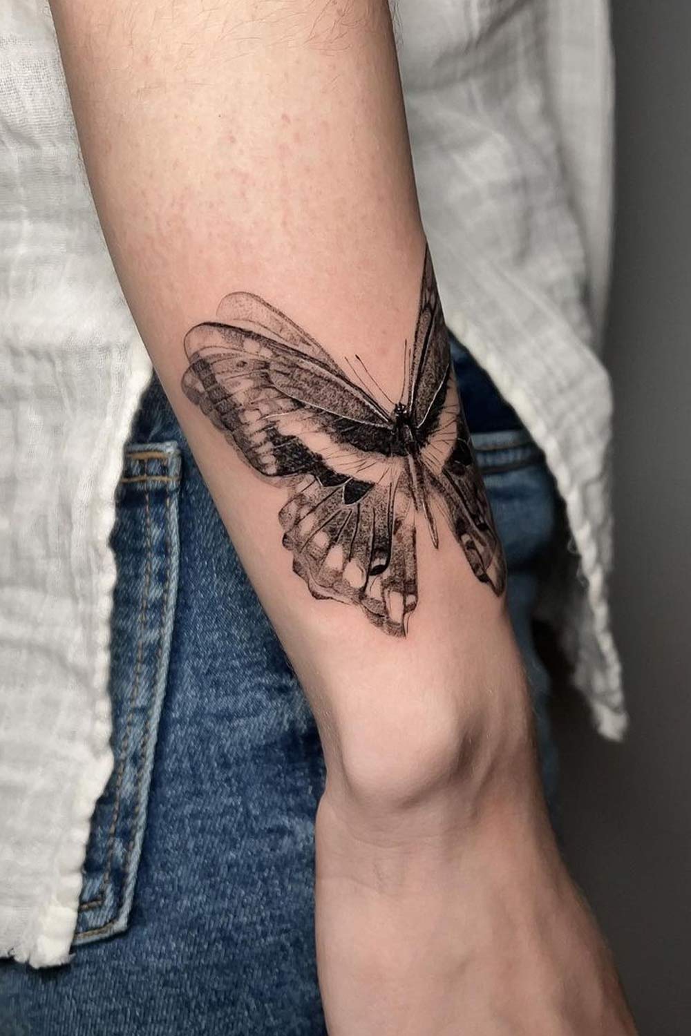 Wrist Black and White Butterfly Tattoo
