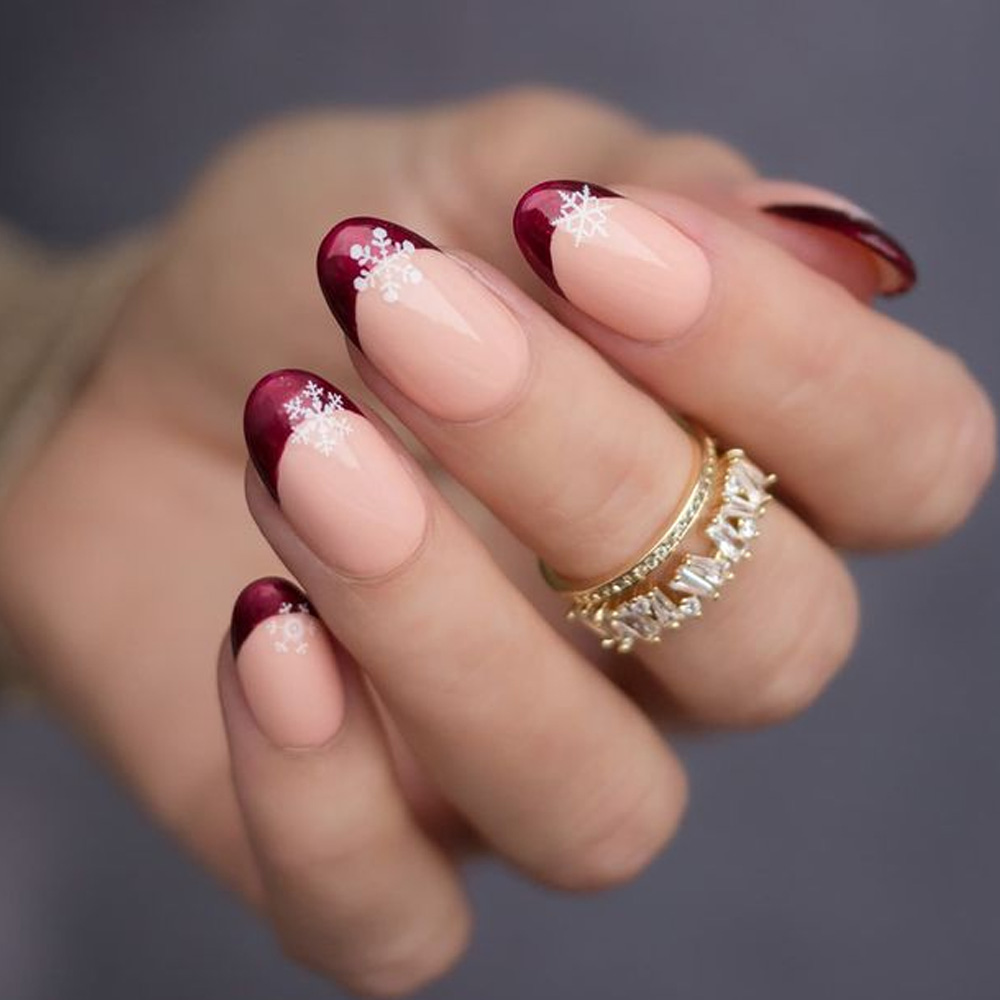 Dark Red French Tip Nails