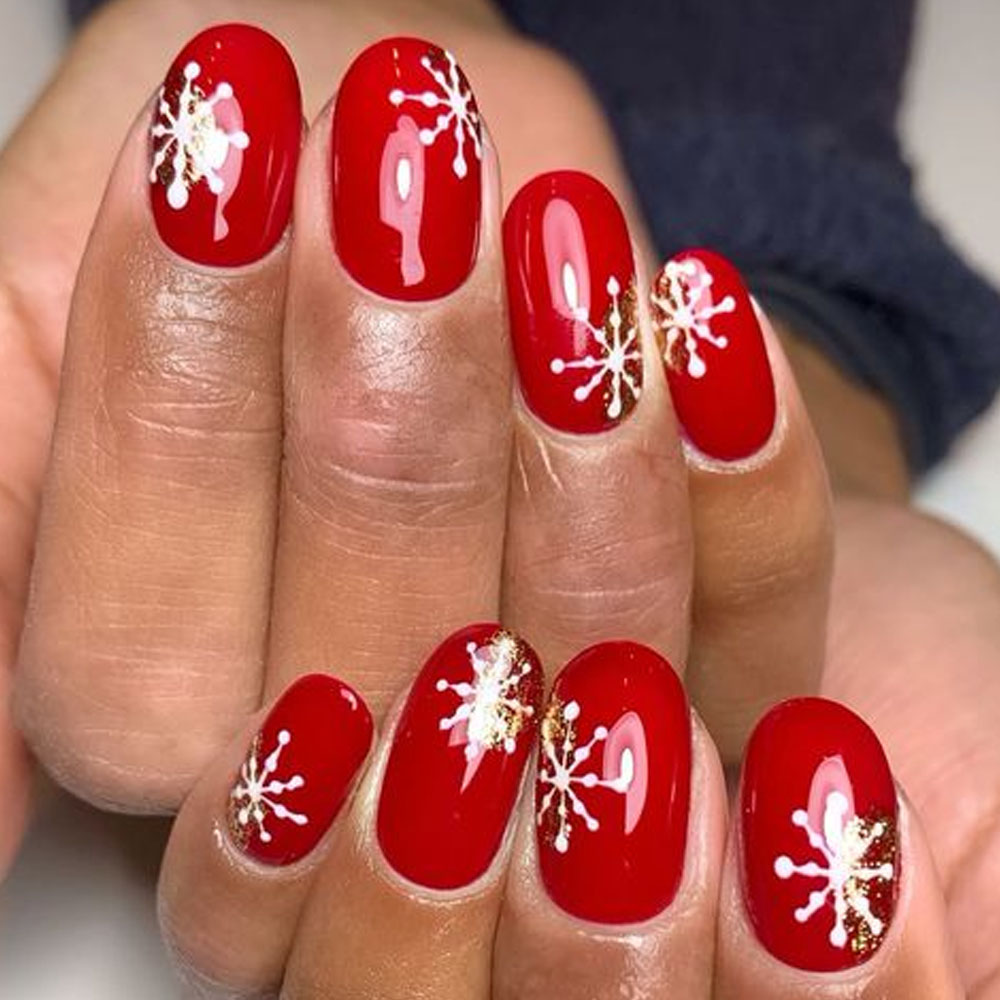 Snowflakes Christmas Nails Red and White