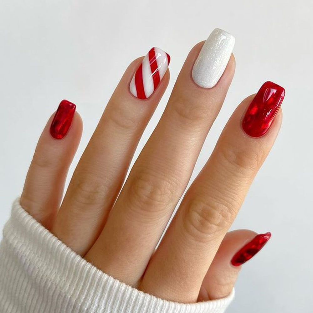 Sparkle Red and White Nails