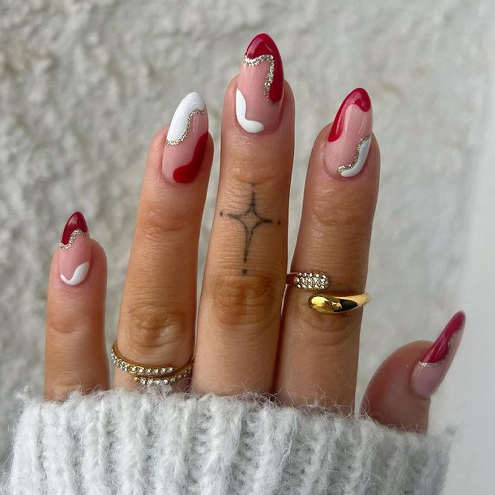Minimalist Christmas Red and White Nails