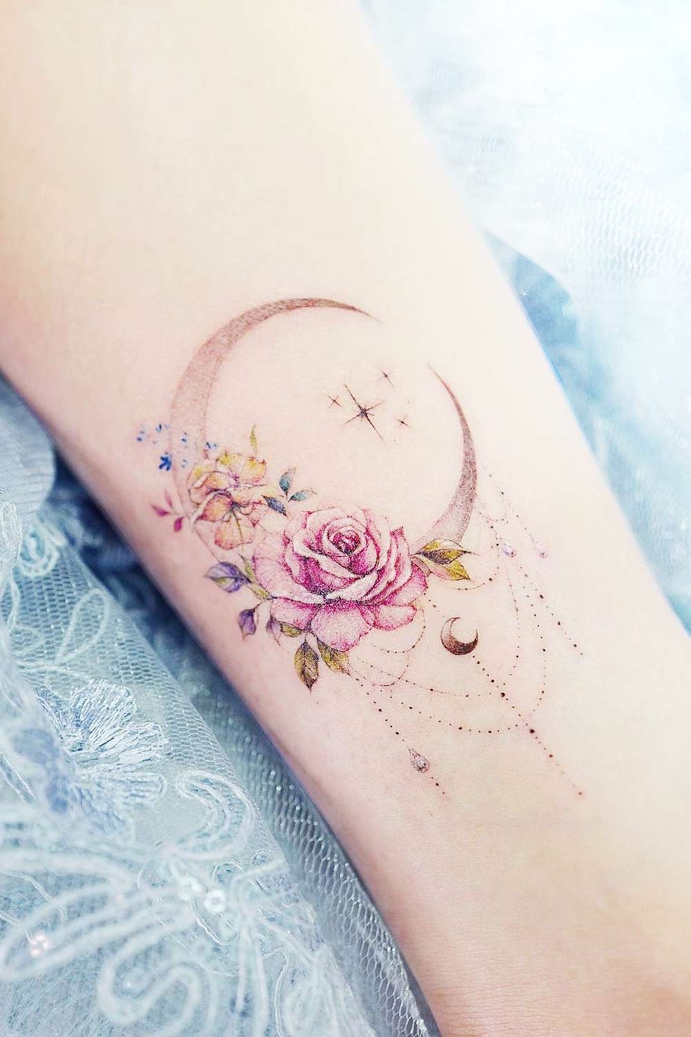 Floral Moon Dream Catcher Tattoo
