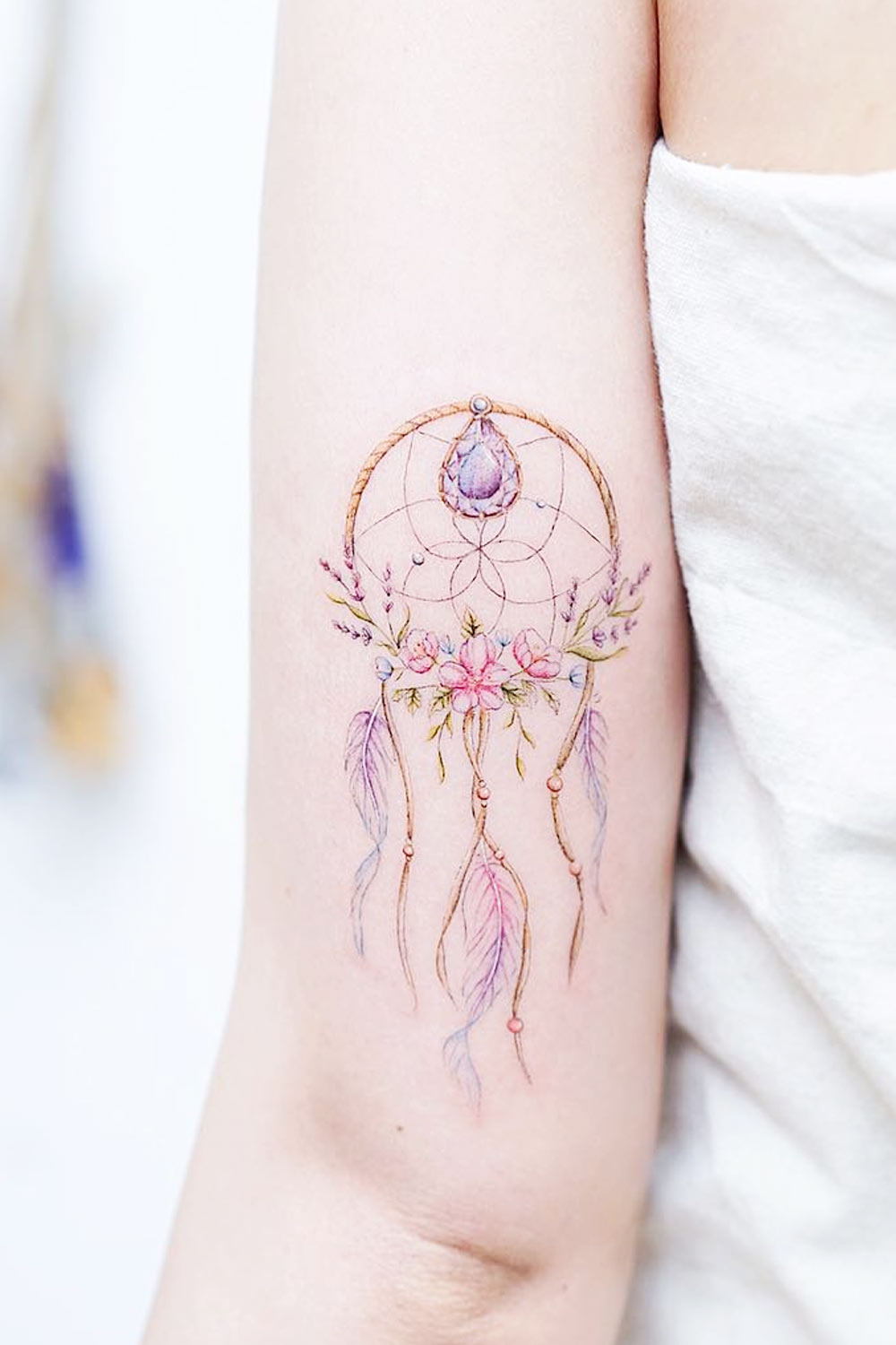 Floral Dream Catcher with Crystal Tattoo