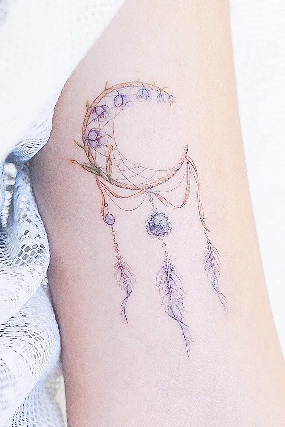 Moon Dream Catcher with Flowers