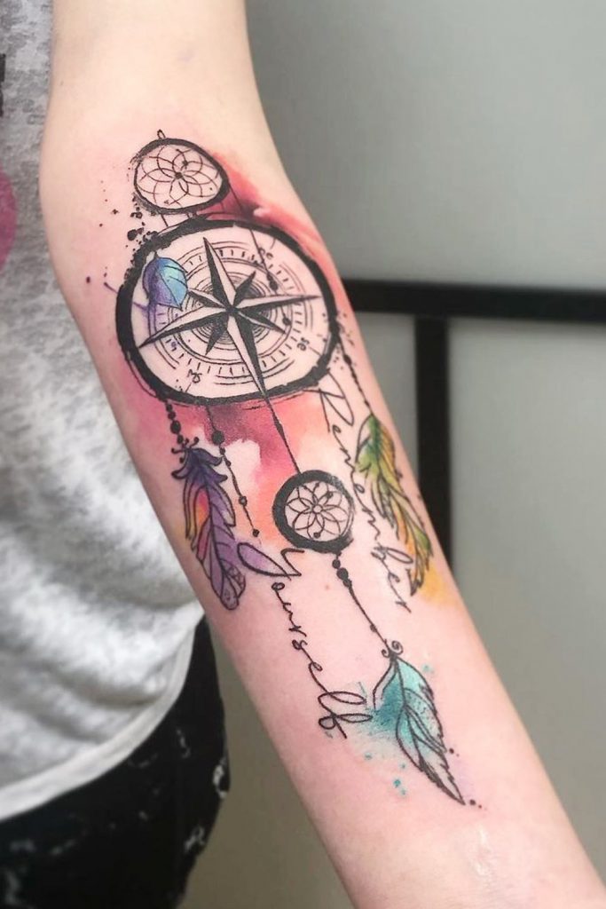 Dream Catcher Tattoo with Compass
