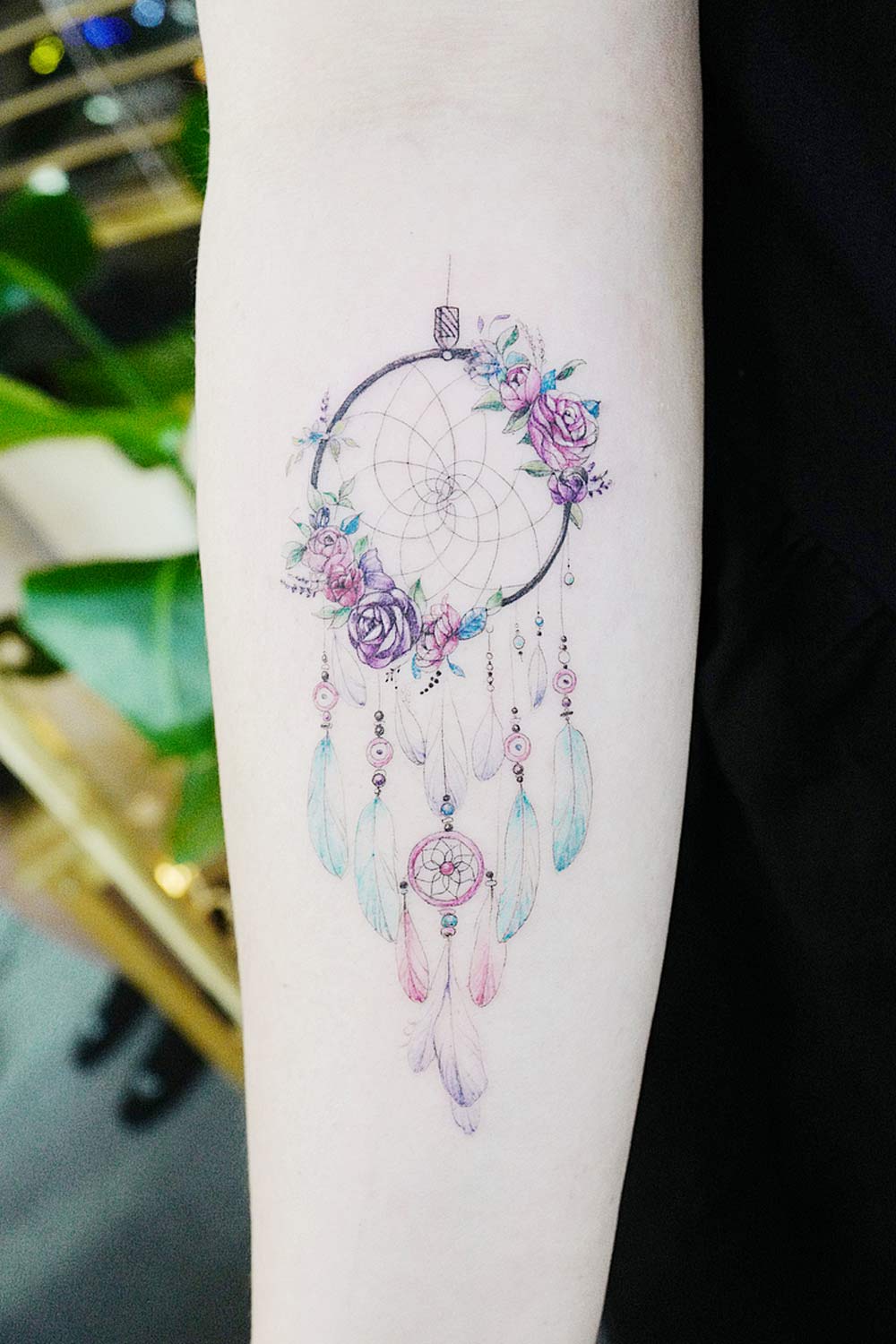 Dream Catcher Tattoo with Flowers