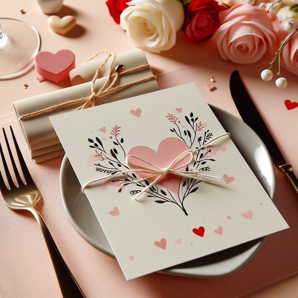 Romantic Card Decoration for Valentine's Day Dinner Table