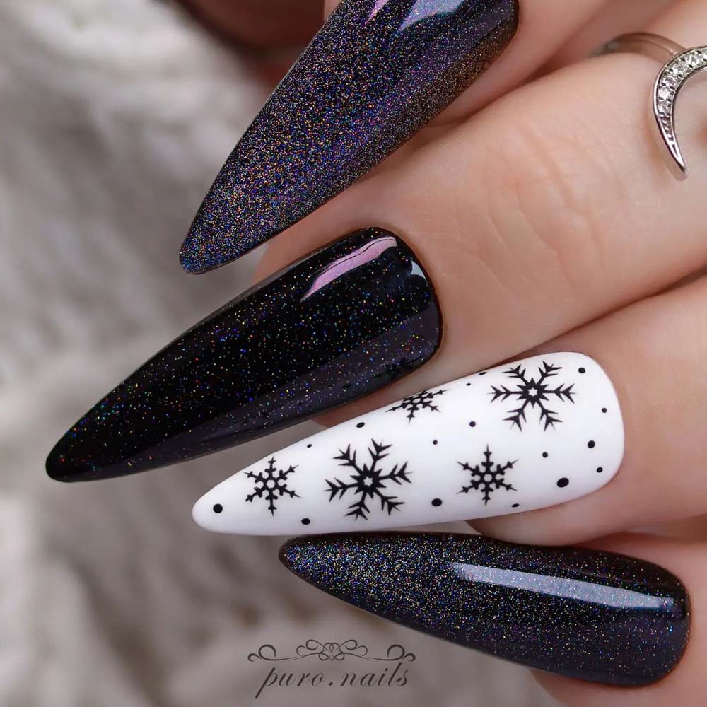 Long Galaxy Snowflake Nails