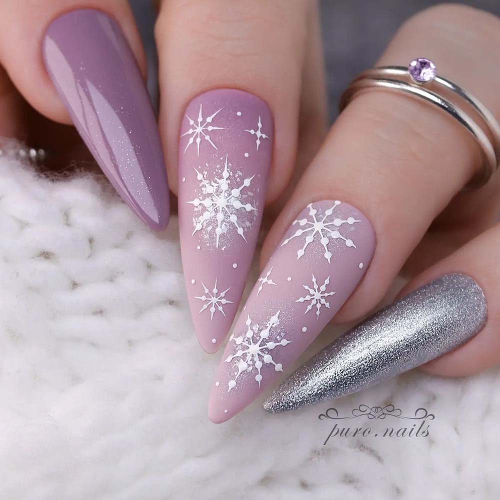 Lavender Sky with Snowflakes Nails